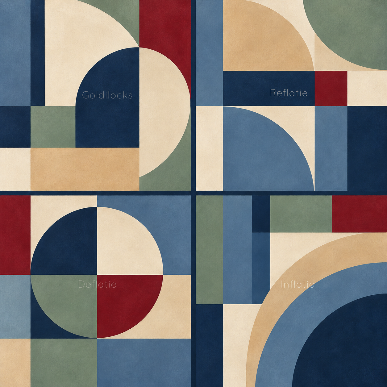 Vier economische kwadranten in een geometrische compositie